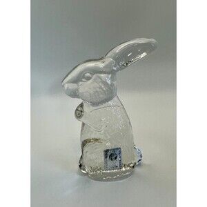 Vintage Handmade Bunny Rabbit Figurine Clear Italian Glass Solid Heavy